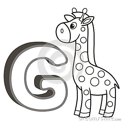 Vector coloring book alphabet with capital letters of the English and cute cartoon animals and things. Coloring page for kindergar Vector Illustration